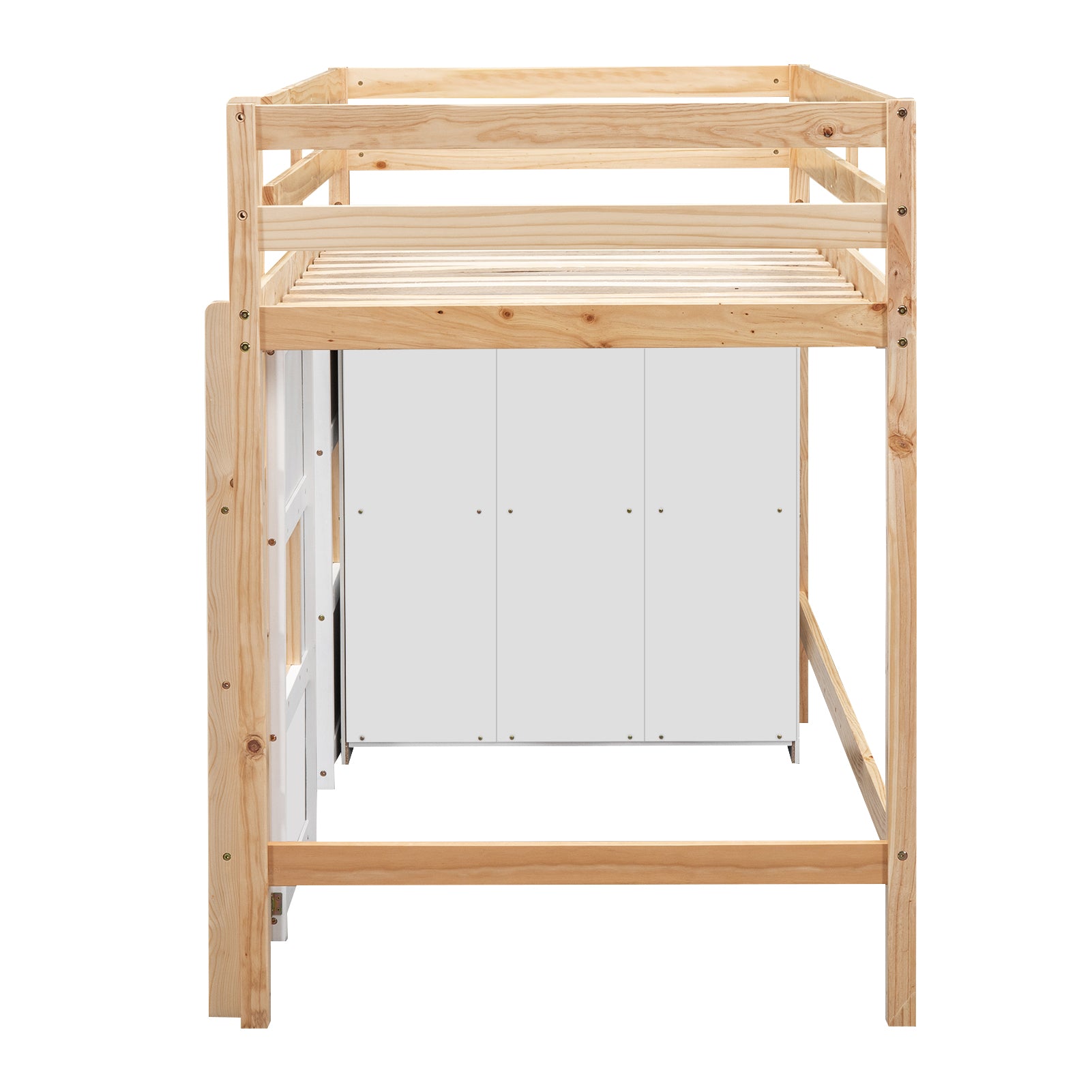 Bellemave Twin Size Wood Loft Bed with Built-in Storage Wardrobe and 2 Windows