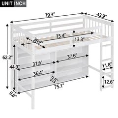 Bellemave® Loft Bed with 8 Open Storage Shelves and Built-in Ladder Bellemave®