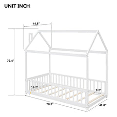 Bellemave Twin Size Wood House Bed with Guardrails and Slats Bellemave