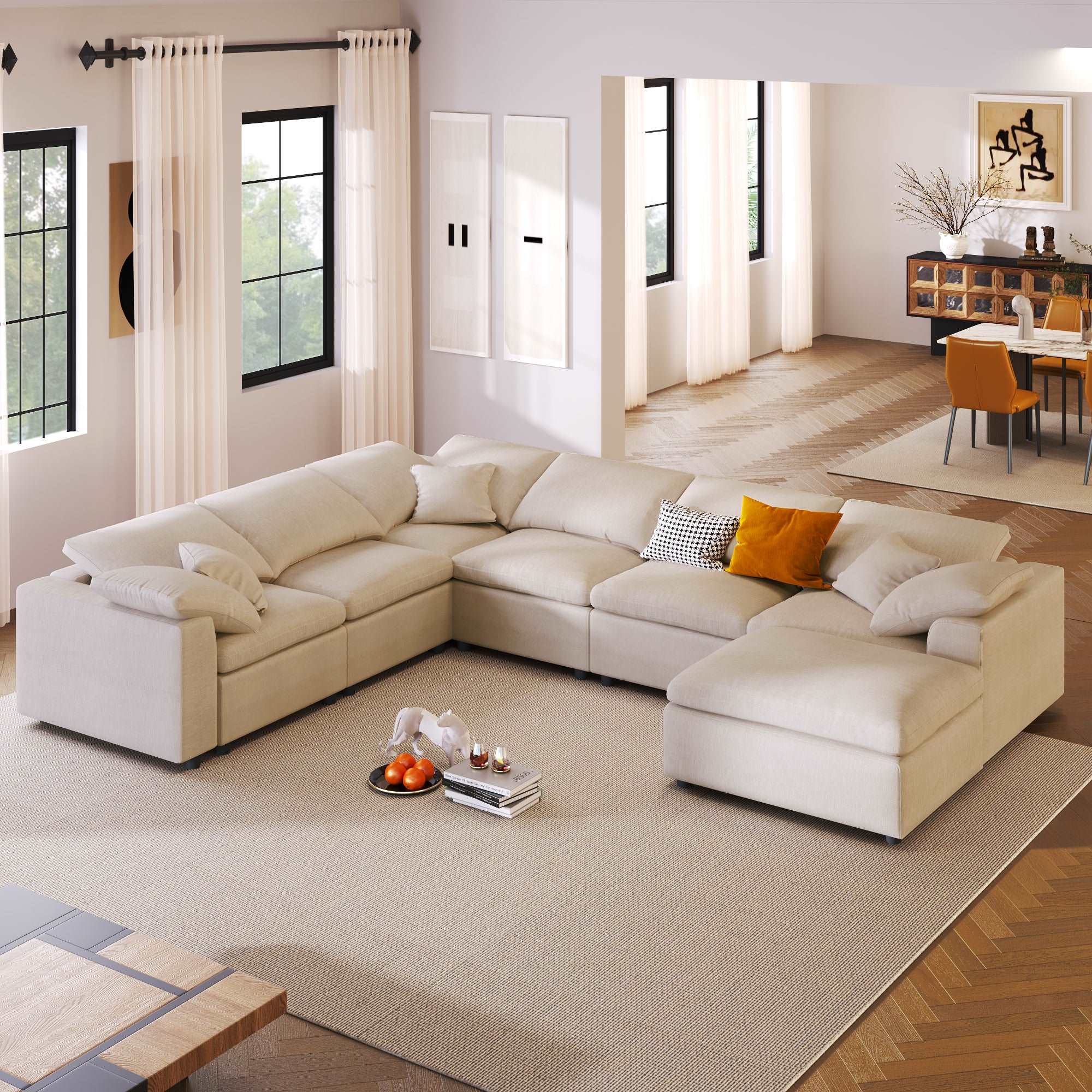 Bellemave 129.3" Oversized Modular Sectional Sofa with Ottoman L Shaped Corner Sectional