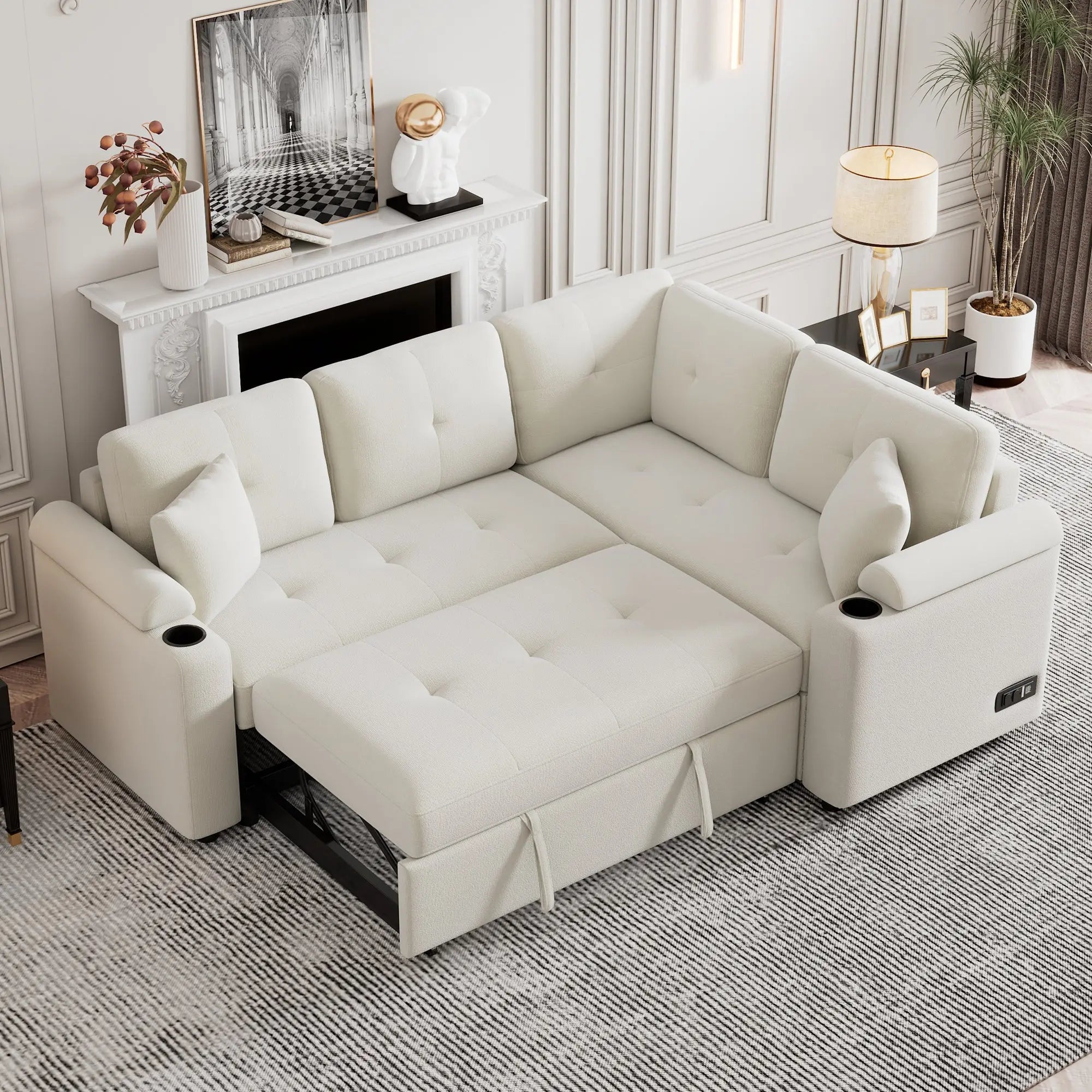 Bellemave® 87.4" L-shape Pull-out Sleeper Sofa with Wheels, USB Ports, Power Sockets Bellemave®