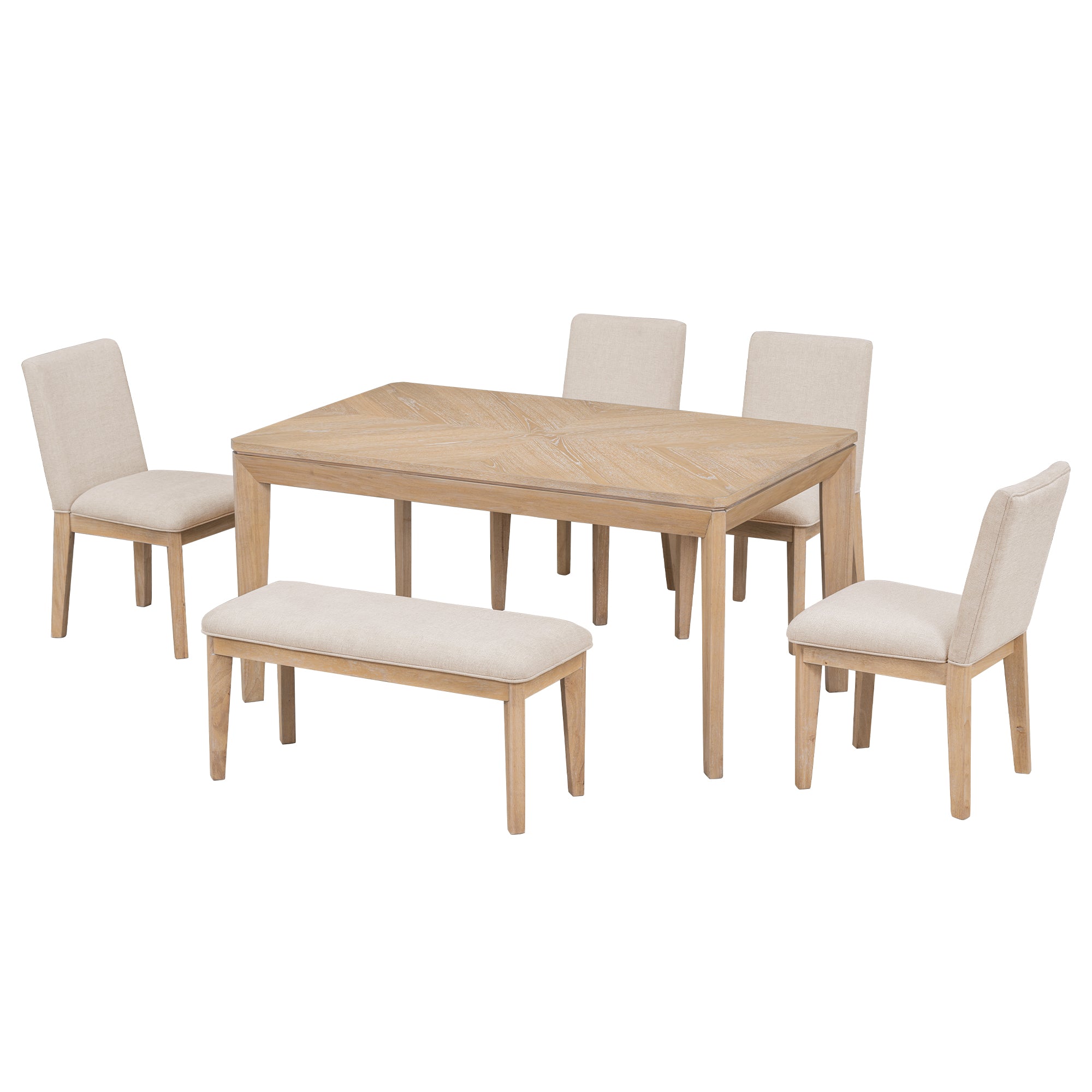 Bellemave 6-Piece Farmhouse Dining Table Set with Upholstered Dining Chairs and Bench Bellemave