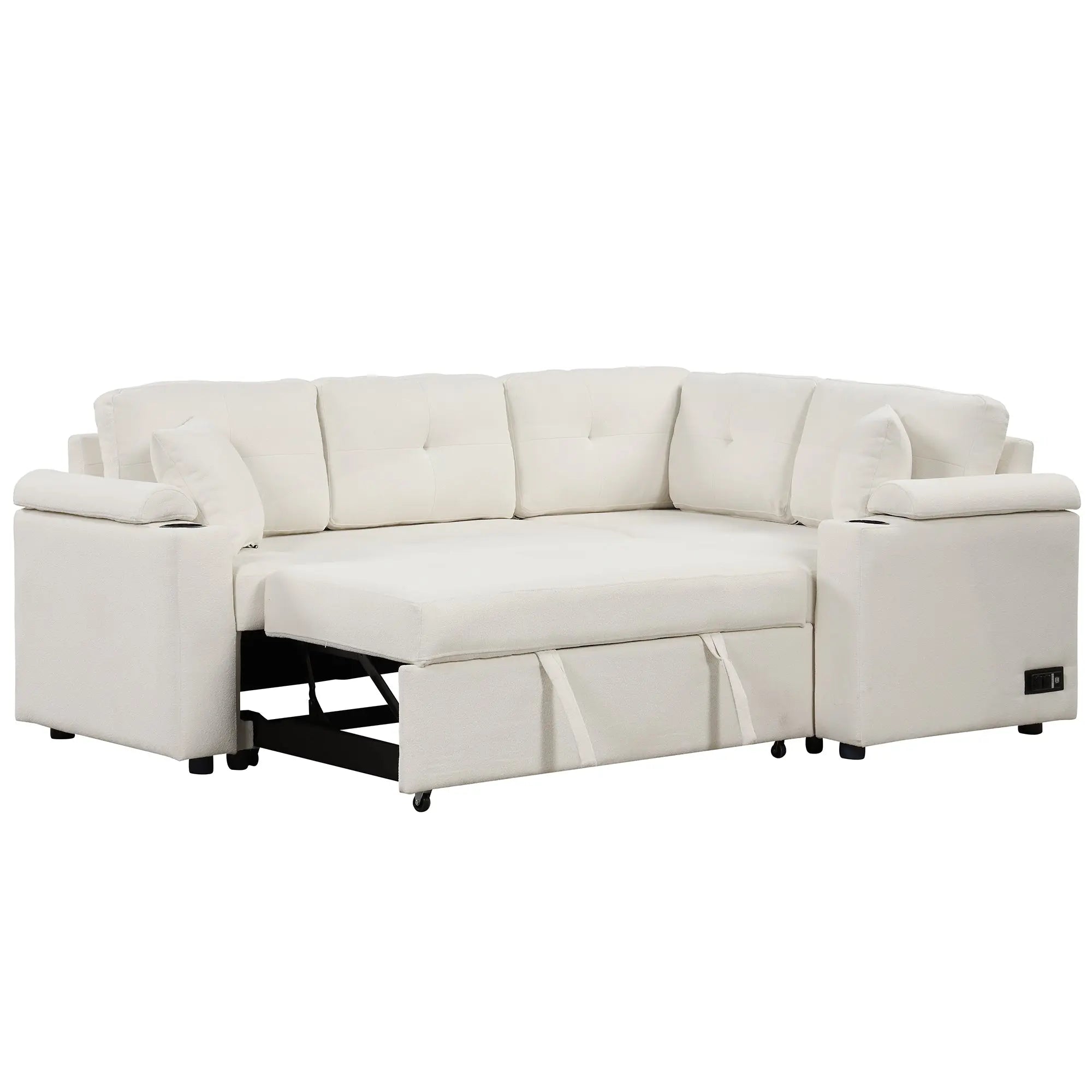 Bellemave® 87.4" L-shape Pull-out Sleeper Sofa with Wheels, USB Ports, Power Sockets Bellemave®