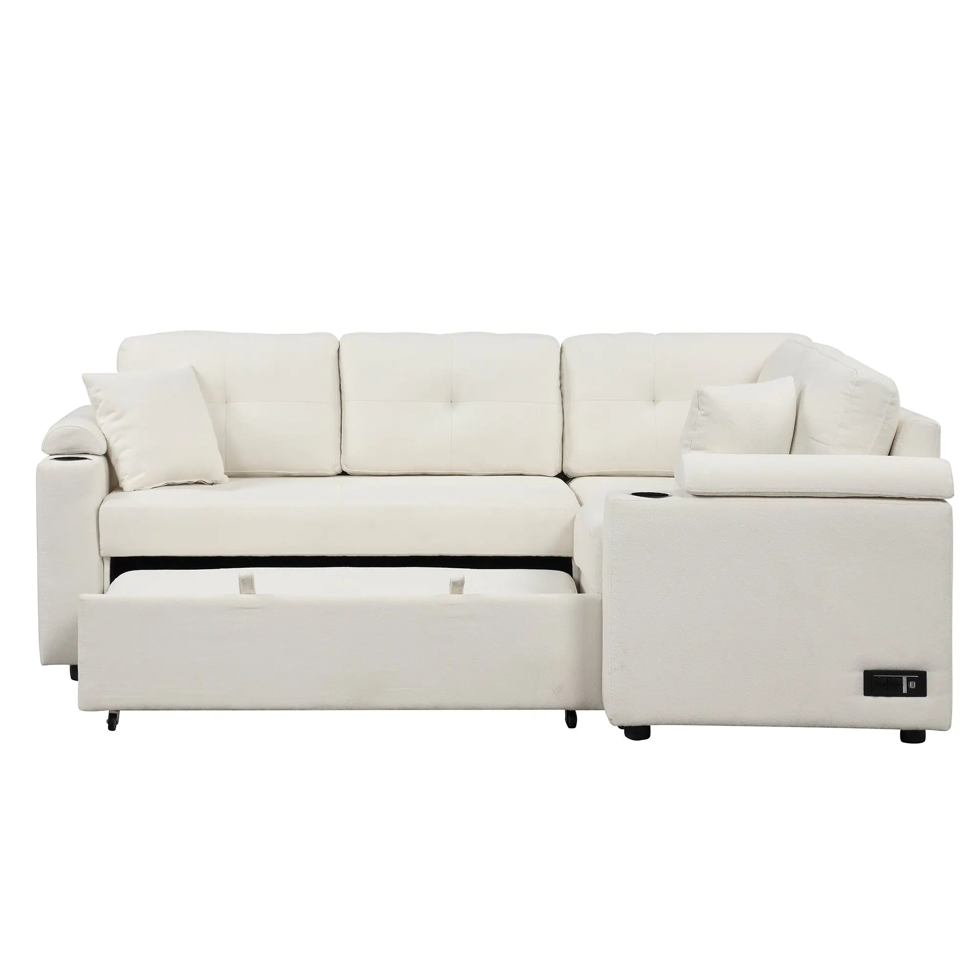 Bellemave® 87.4" L-shape Pull-out Sleeper Sofa with Wheels, USB Ports, Power Sockets Bellemave®