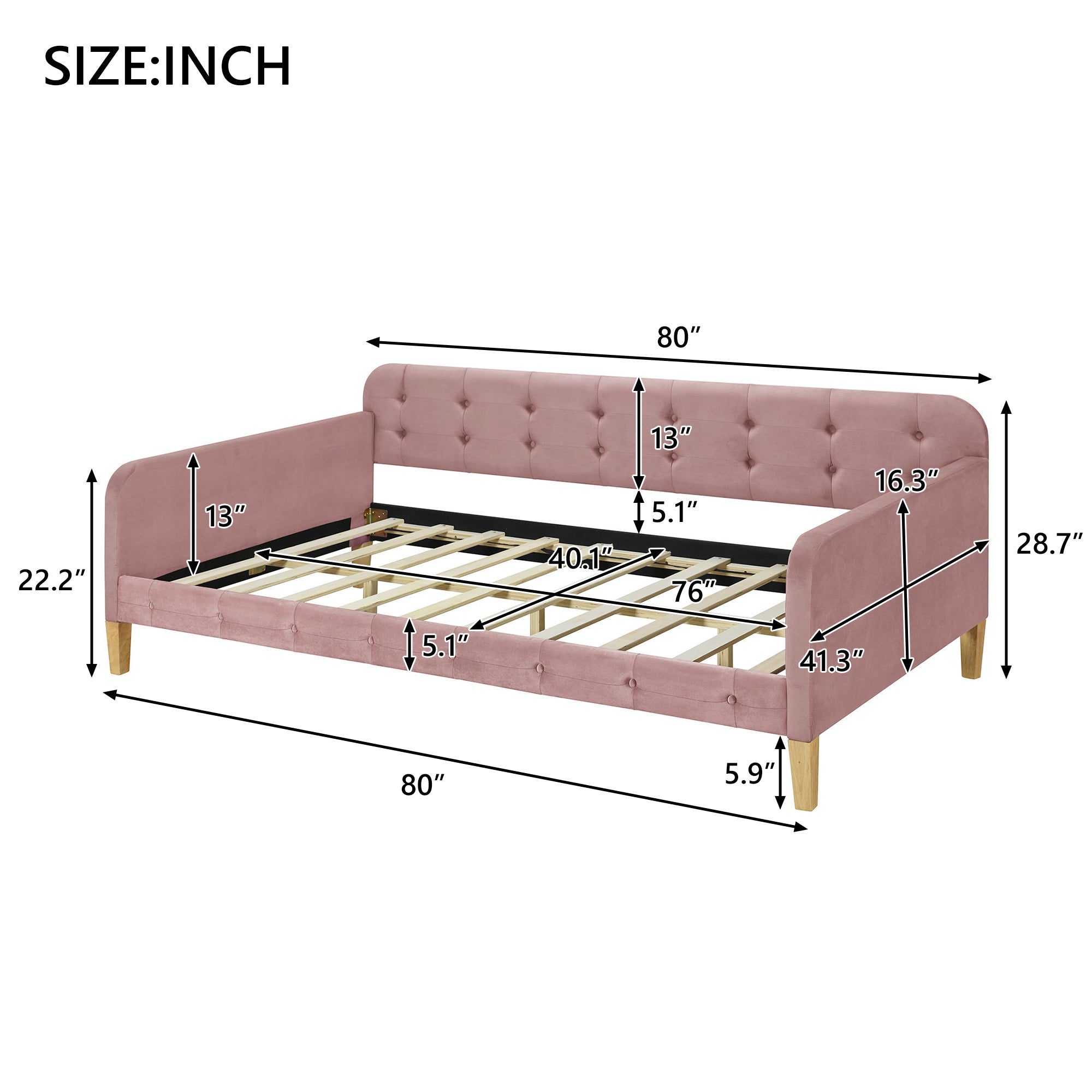 Bellemave Twin Size Upholstered Daybed with 4 Support Legs