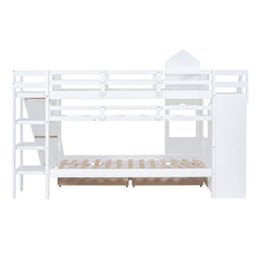 Bellemave® Castle Style Bunk Bed with 2 Drawers 3 Shelves and Slide