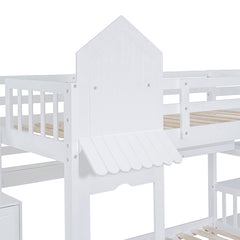 Bellemave® Castle Style Bunk Bed with 2 Drawers 3 Shelves and Slide