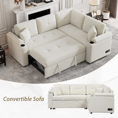 Bellemave® 87.4" L-shape Pull-out Sleeper Sofa with Wheels, USB Ports, Power Sockets Bellemave®