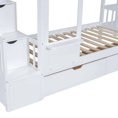 Bellemave Castle Style Bunk Bed with 2 Drawers 3 Shelves and Slide