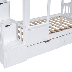 Bellemave® Castle Style Bunk Bed with 2 Drawers 3 Shelves and Slide