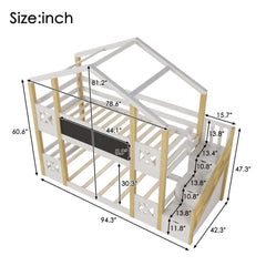 Bellemave Twin Size House Bunk Bed with White Storage Staircase and Blackboards