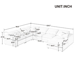 Bellemave 129.3" Oversized Modular Sectional Sofa with Ottoman L Shaped Corner Sectional Bellemave