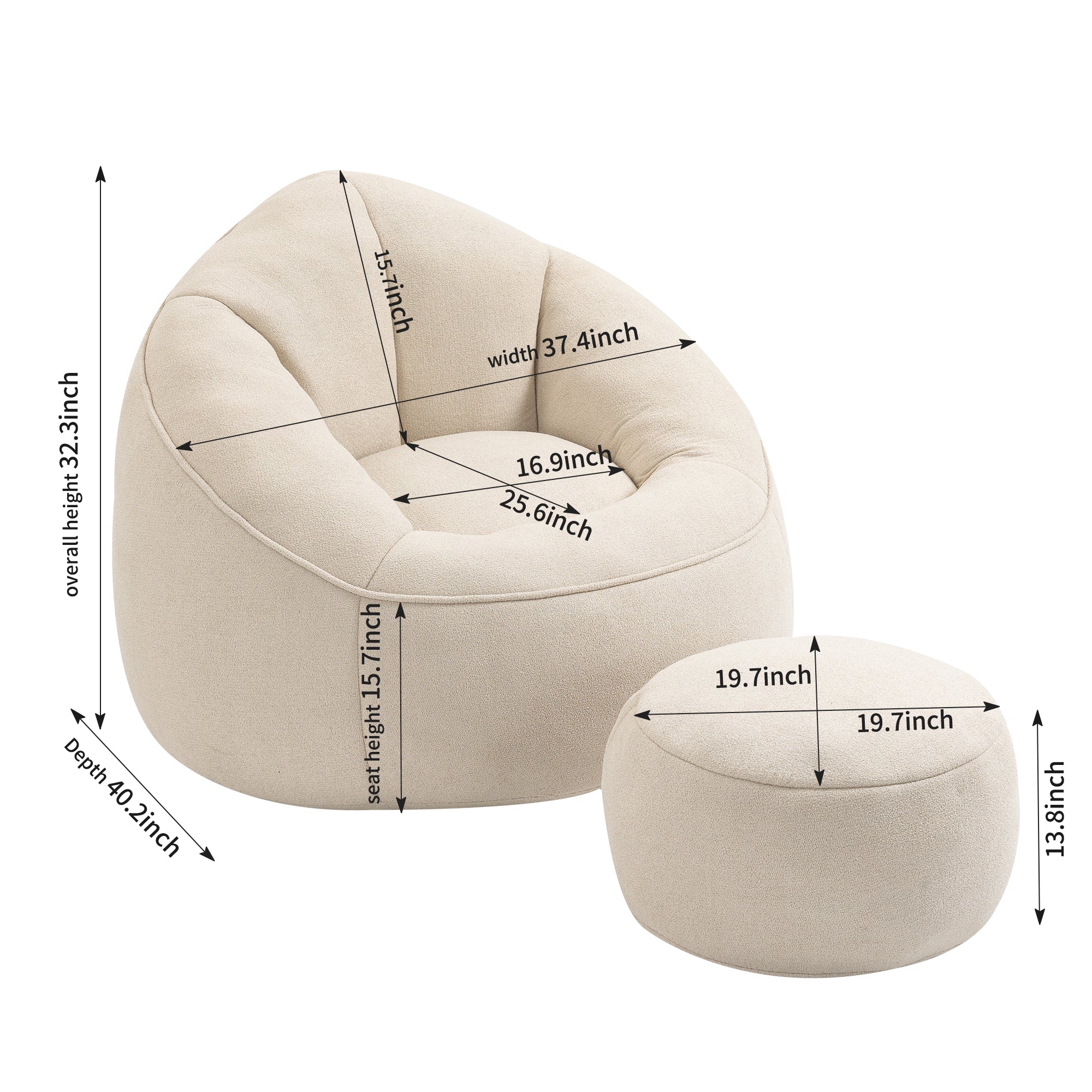 Bellemave Padded Foam Padding Compressed Bean Bag Sofa Chair  With Footrest