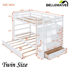 Bellemave® Bunk Bed with Twin Trundle Bed and Staircase