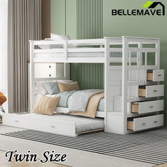 Bellemave® Bunk Bed with Twin Trundle Bed and Staircase