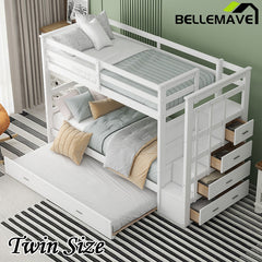 Bellemave® Bunk Bed with Twin Trundle Bed and Staircase