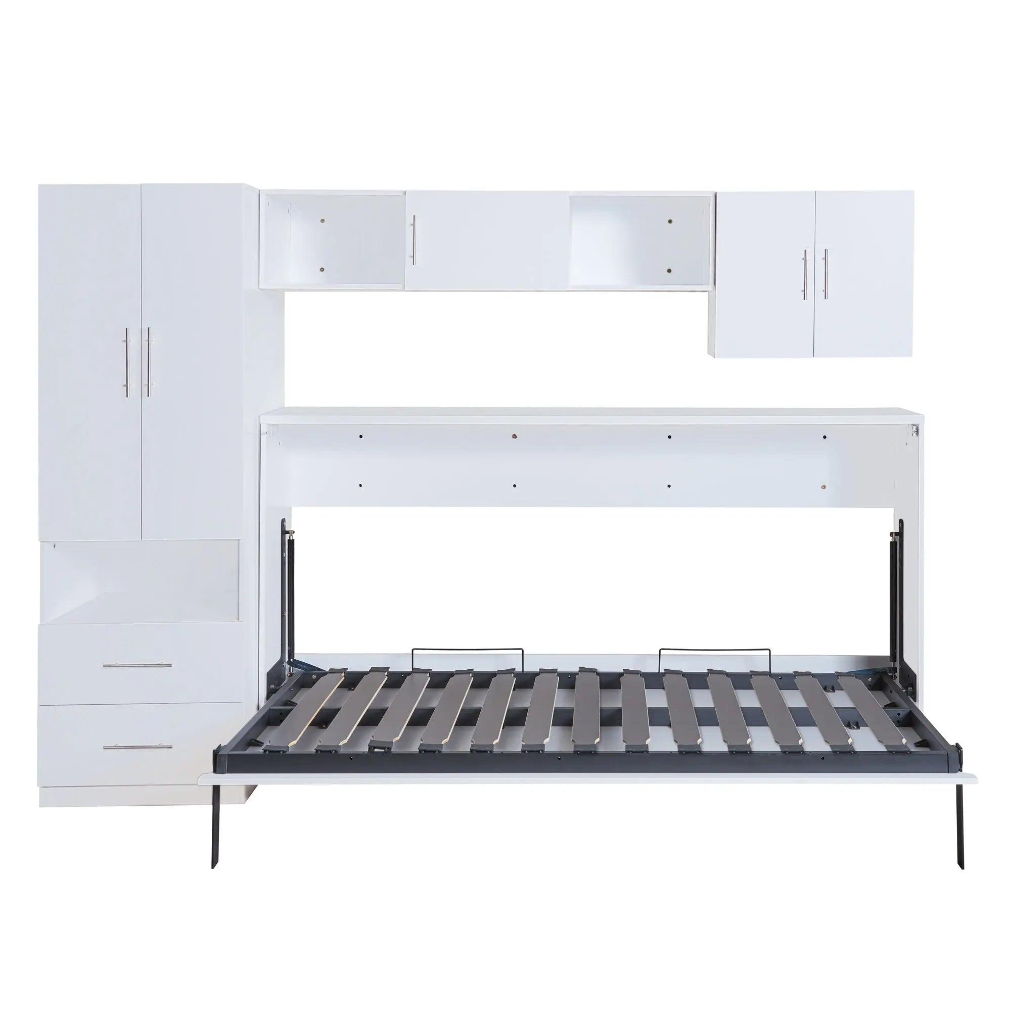 Bellemave® Twin Size Murphy Bed with Open Shelves and Storage Drawers,Built-in Wardrobe and Table Bellemave®