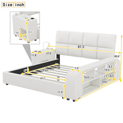 Bellemave® Queen Size Upholstered Platform Bed with Multimedia Nightstand and Storage Shelves Bellemave®