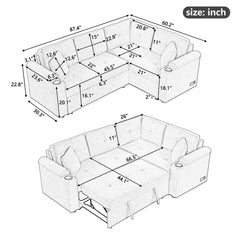 Bellemave® 87.4" L-shape Pull-out Sleeper Sofa with Wheels, USB Ports, Power Sockets Bellemave®