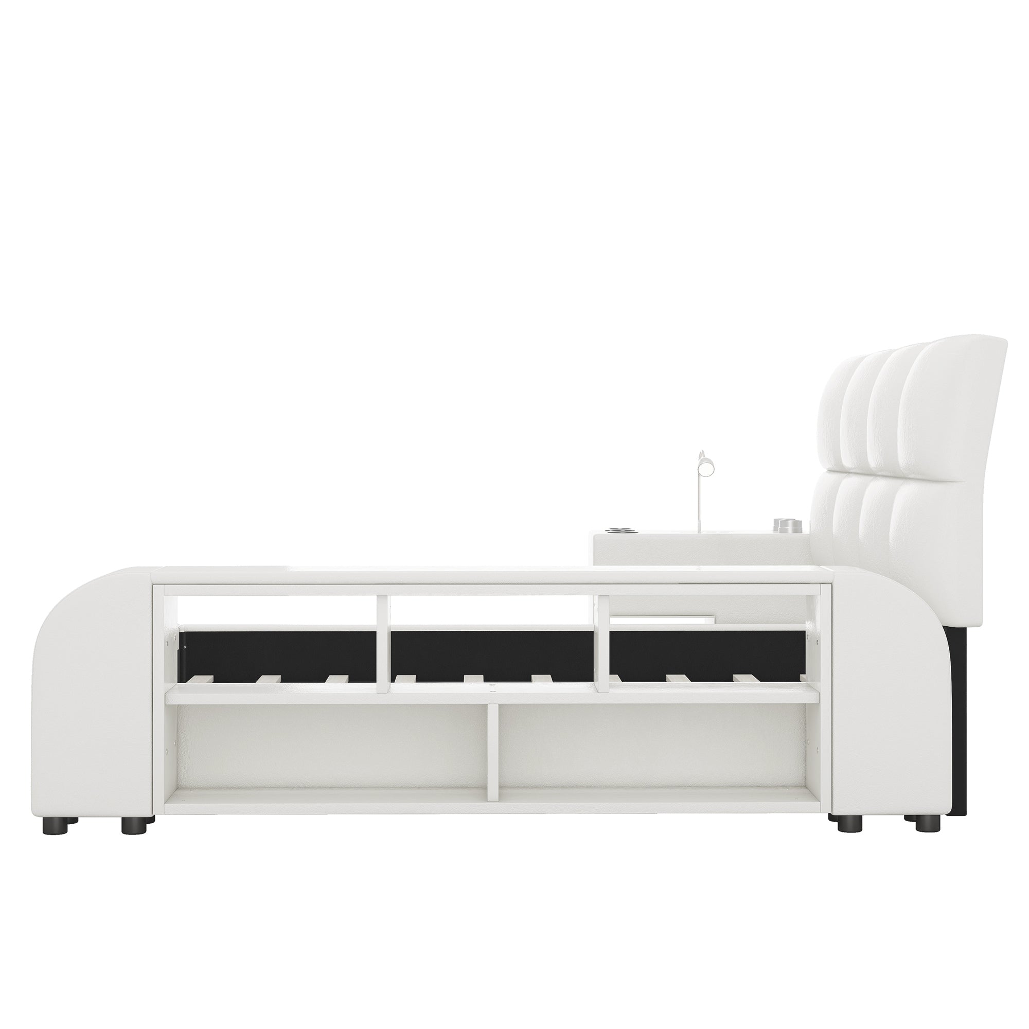 Bellemave® Queen Size Upholstered Platform Bed with Multimedia Nightstand and Storage Shelves Bellemave®