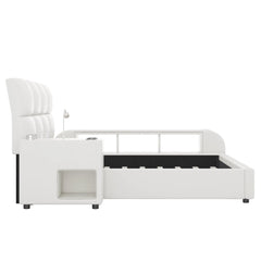 Bellemave® Queen Size Upholstered Platform Bed with Multimedia Nightstand and Storage Shelves Bellemave®