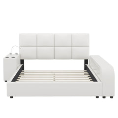 Bellemave® Queen Size Upholstered Platform Bed with Multimedia Nightstand and Storage Shelves Bellemave®