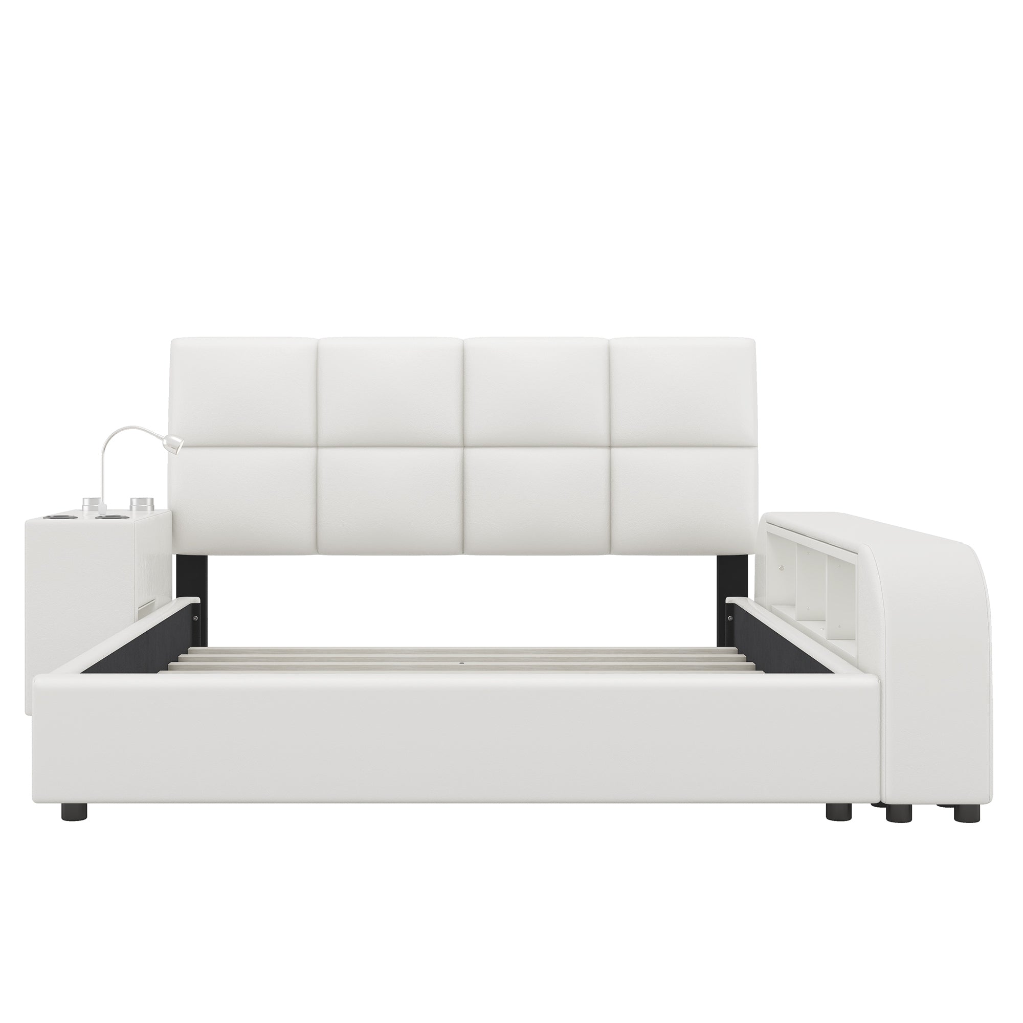 Bellemave® Queen Size Upholstered Platform Bed with Multimedia Nightstand and Storage Shelves Bellemave®
