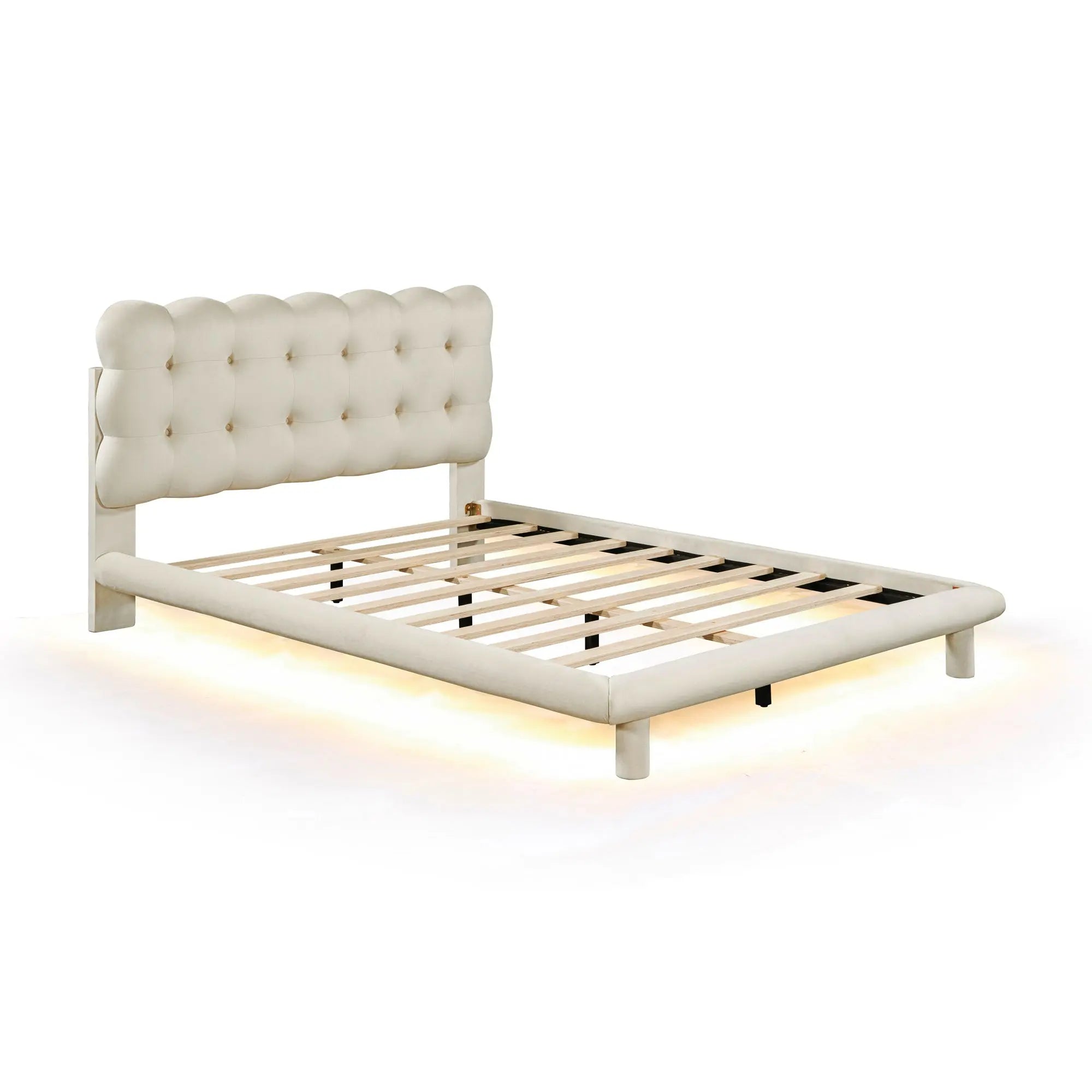 Bellemave® Velvet Platform Bed with LED Frame, Thick & Soft Fabric and Button-tufted Design Headboard Bellemave®