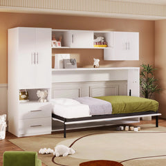 Bellemave® Twin Size Murphy Bed with Open Shelves and Storage Drawers,Built-in Wardrobe and Table Bellemave®