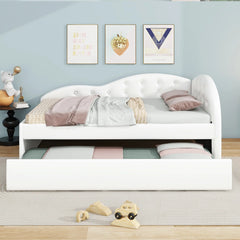 Bellemave® PU Upholstered Tufted Daybed with Trundle and Cloud Shaped Guardrail Bellemave®