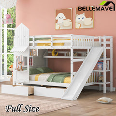 Bellemave® Castle Style Bunk Bed with 2 Drawers 3 Shelves and Slide