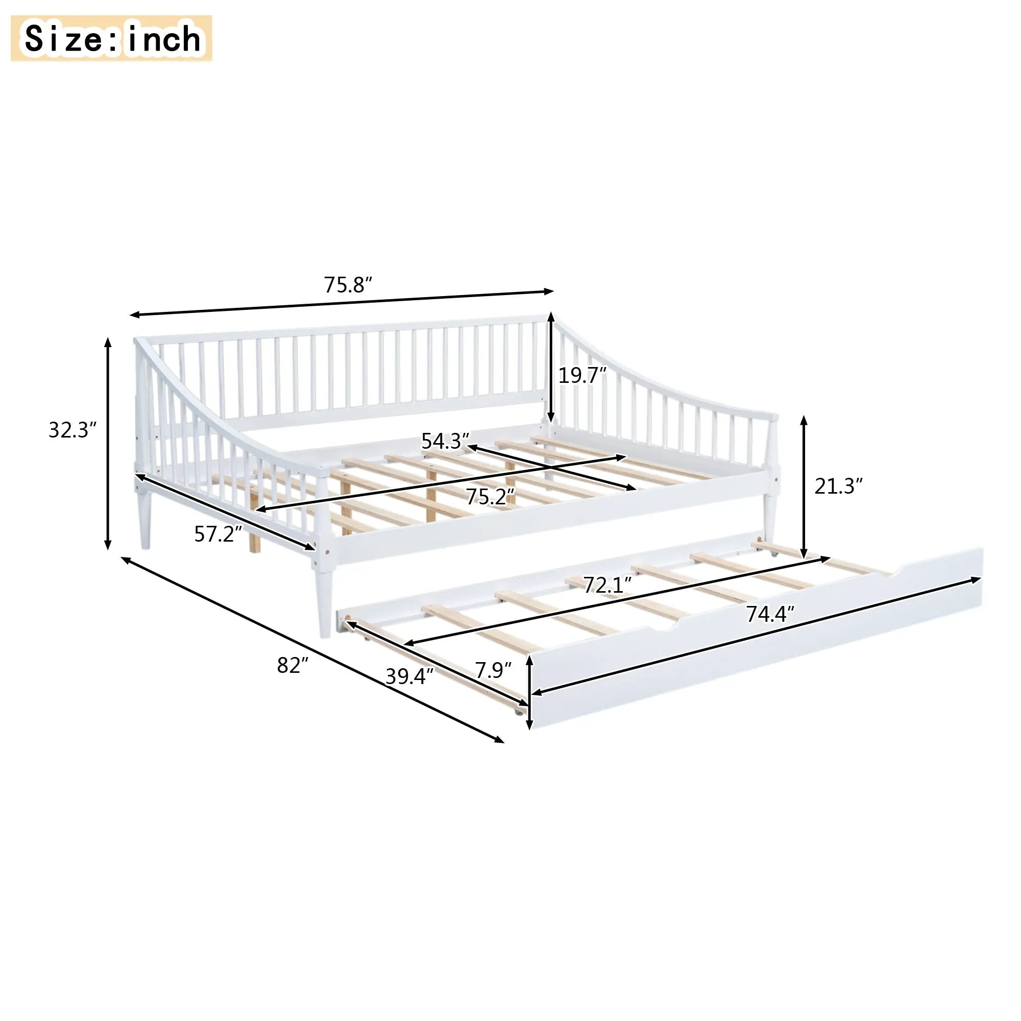 Bellemave® Full Size Daybed with Trundle and Support Legs Bellemave®