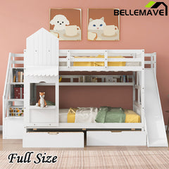 Bellemave® Castle Style Bunk Bed with 2 Drawers 3 Shelves and Slide