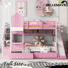 Bellemave® Castle Style Bunk Bed with 2 Drawers 3 Shelves and Slide