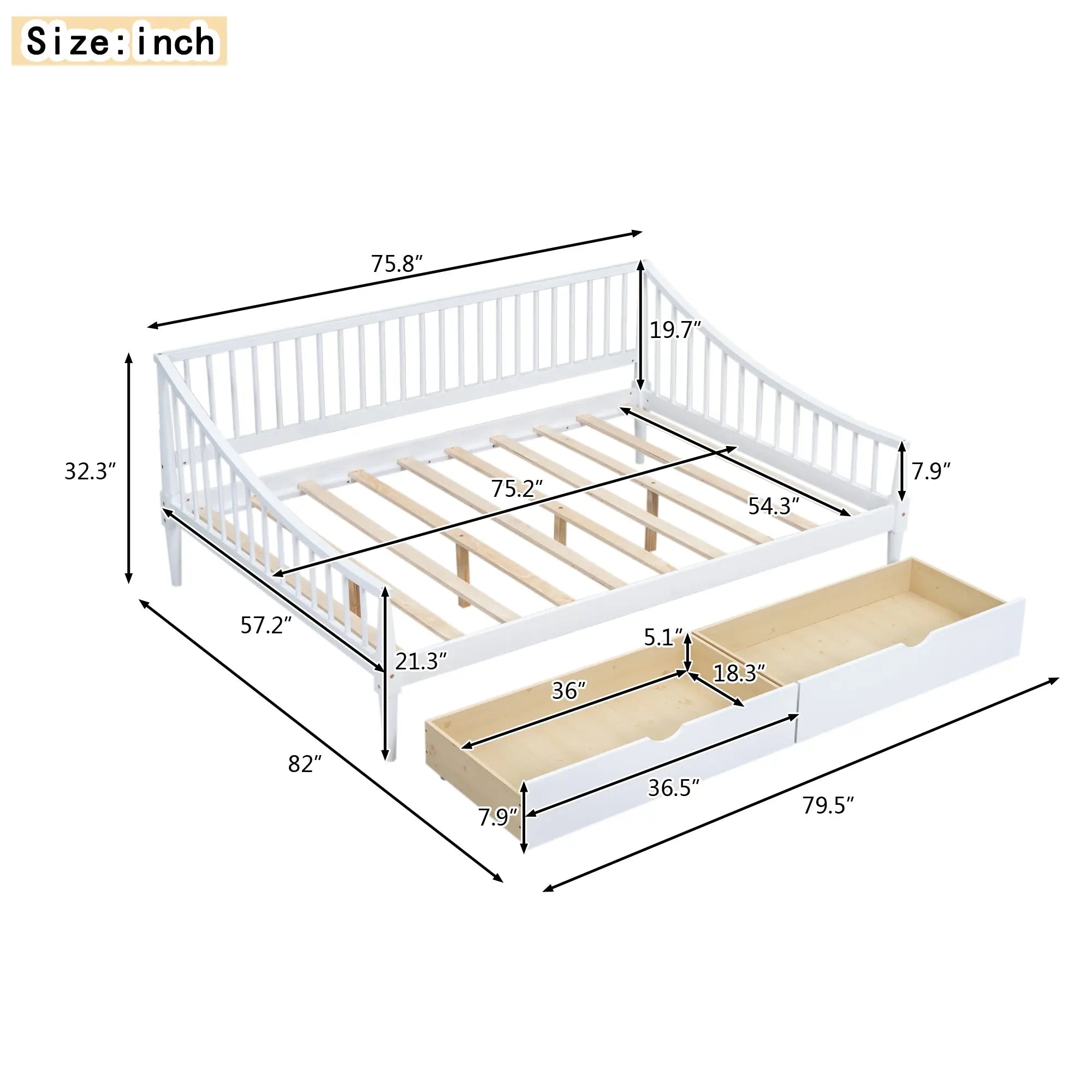 Bellemave® Full Size Daybed with Two Storage Drawers and Support Legs Bellemave®