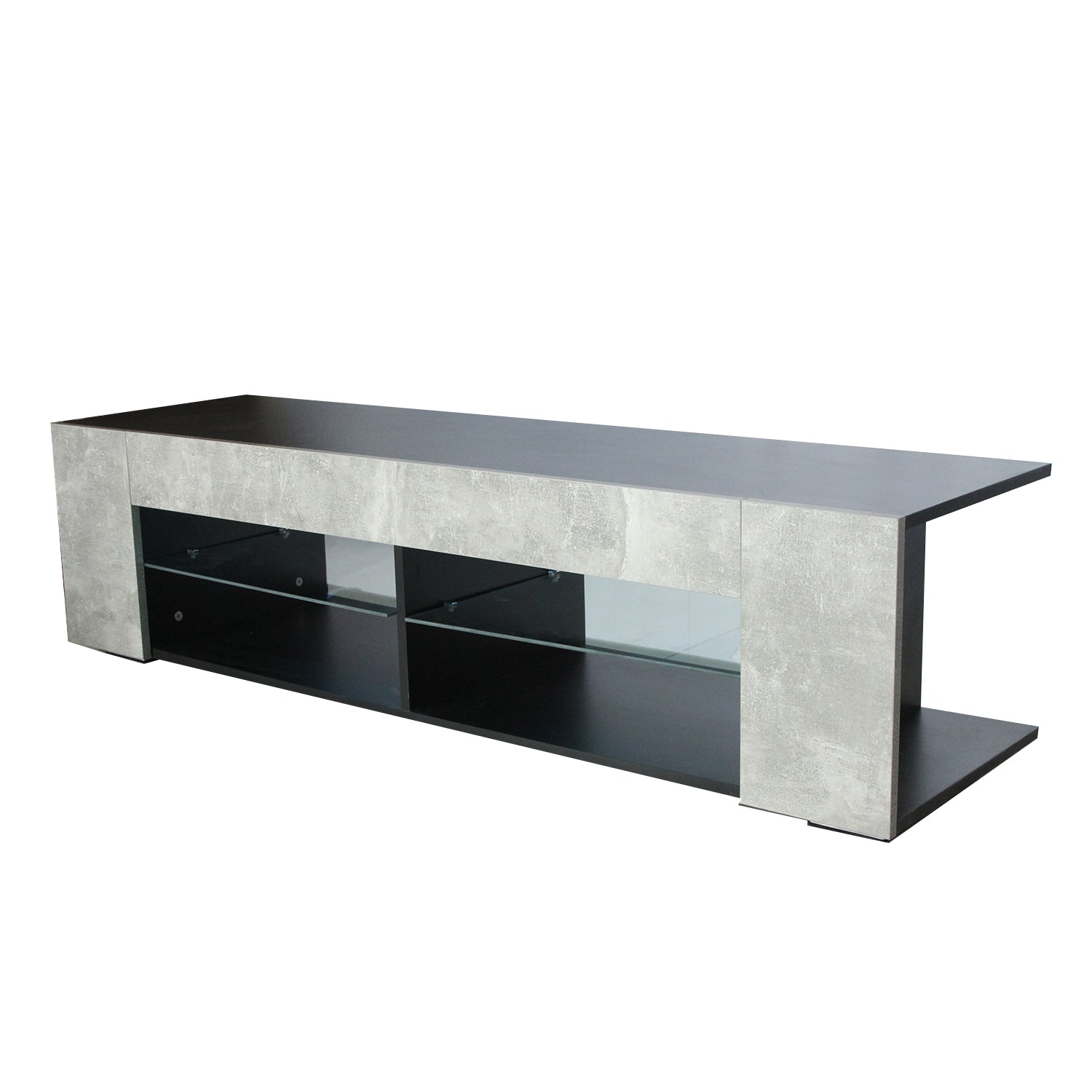 Bellemave 57" Modern Low Profile Black+Stone Grey Entertainment Center with LED Lights