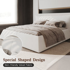 Bellemave® King Size Upholstered Platform Bed with Special Shaped Velvet Headboard, Metal & Solid Wood Frame Bellemave®