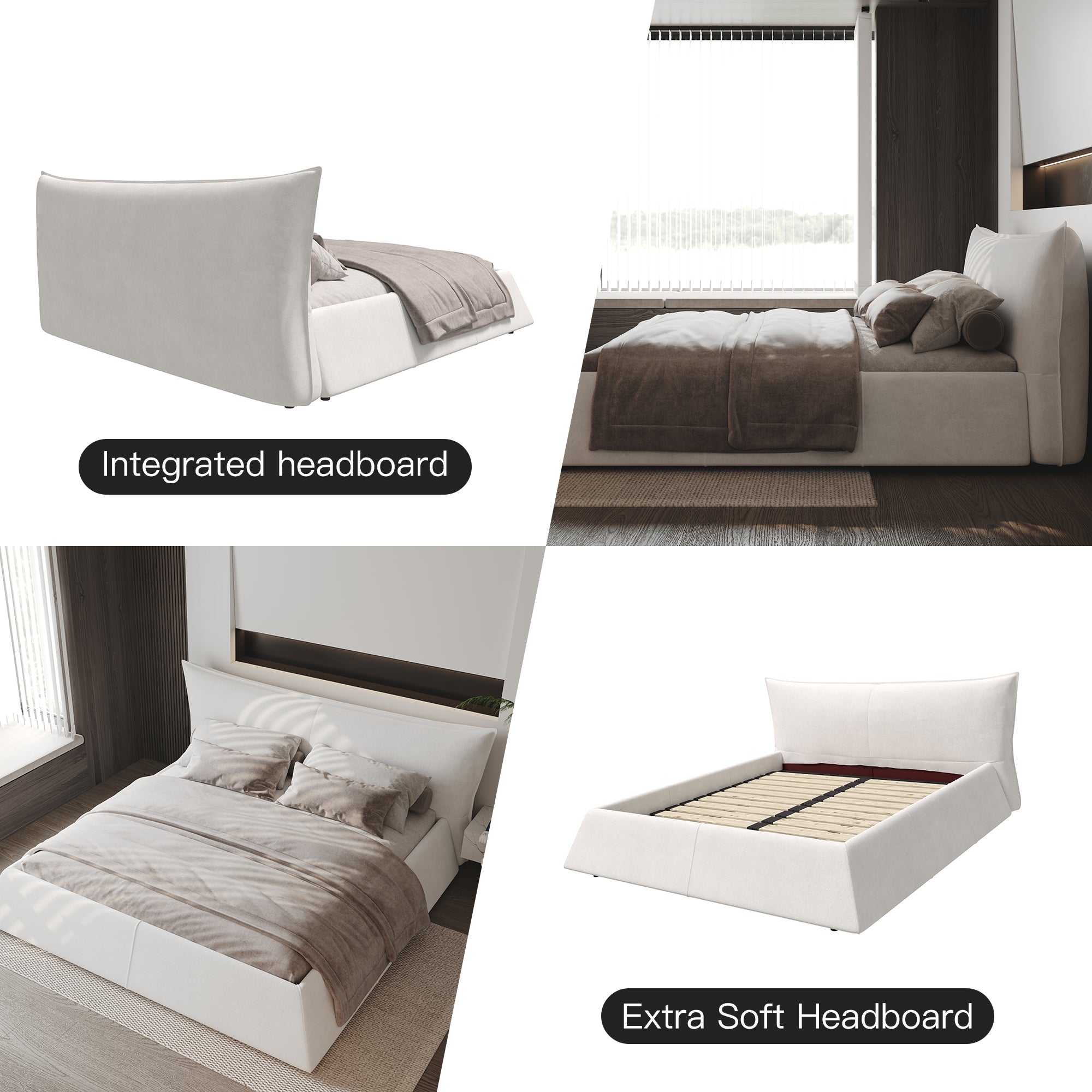 Bellemave® King Size Upholstered Platform Bed with Special Shaped Velvet Headboard, Metal & Solid Wood Frame Bellemave®