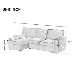 Bellemave 96.1" Upholstery Sleeper Sectional Sofa with Storage Bags and 2 cup holders on Arms