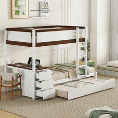 Bellemave Bunk Bed with Twin size Trundle, Storage and Desk