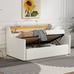 Bellemave® Twin Size Upholstered Daybed with Hydraulic Storage with Lift Up Storage, Charging Station and LED Lights Bellemave®