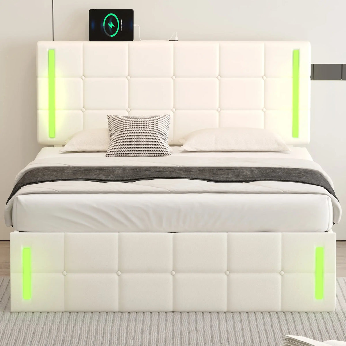 Bellemave® Upholstered Bed with LED Lights,Hydraulic Storage System and USB Charging Station Bellemave®