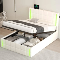 Bellemave® Upholstered Bed with LED Lights,Hydraulic Storage System and USB Charging Station Bellemave®