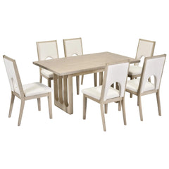 Bellemave 7-Piece Wood Dining Table Set, Farmhouse Rectangular Dining Table and 6 Upholstered Chairs Bellemave