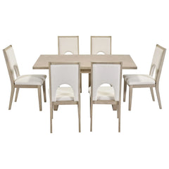 Bellemave 7-Piece Wood Dining Table Set, Farmhouse Rectangular Dining Table and 6 Upholstered Chairs Bellemave