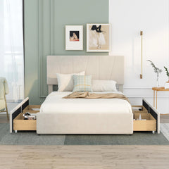 Bellemave® Upholstery Platform Bed with 4 Drawers on 2 Sides, Adjustable Headboard Bellemave®