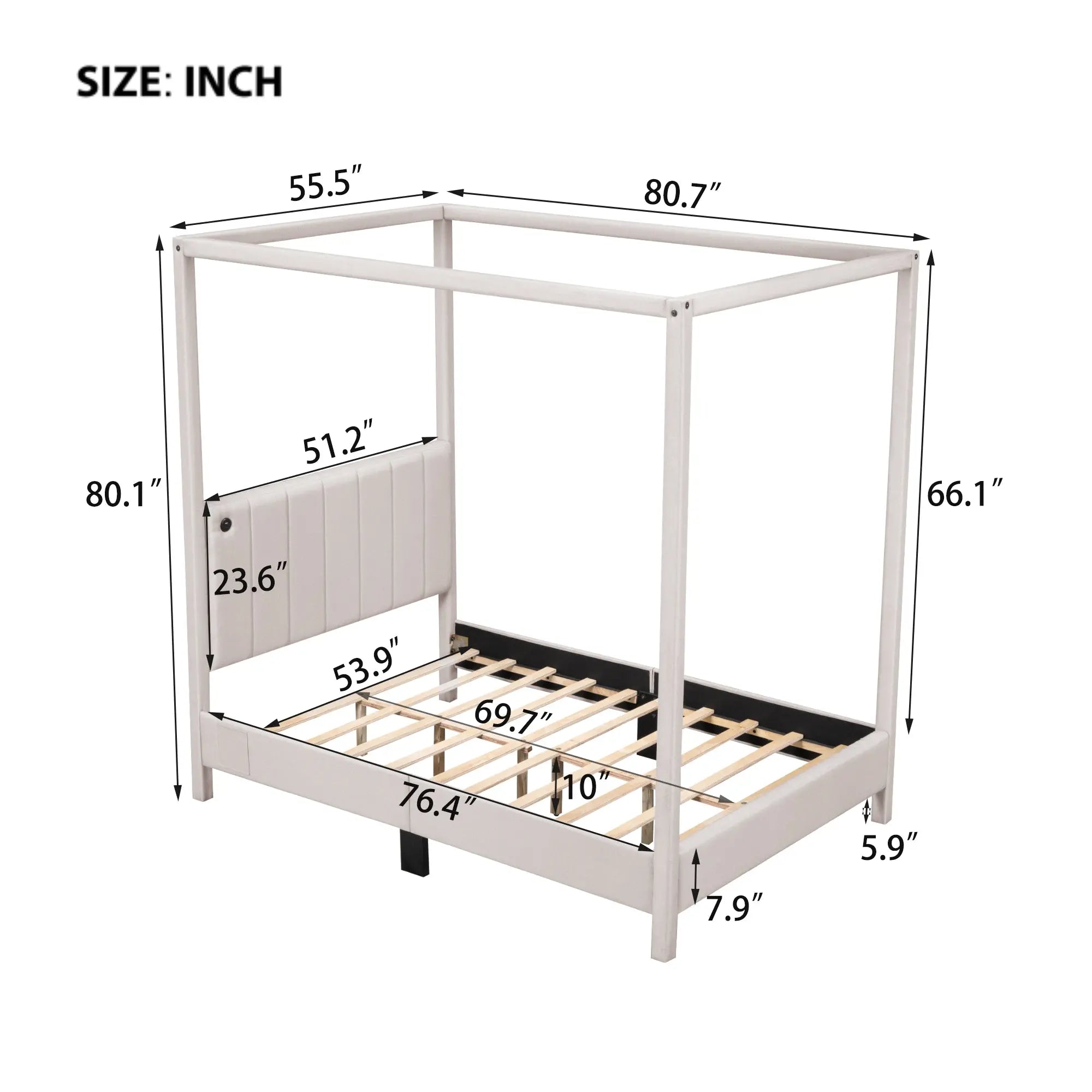 Bellemave® Canopy Platform Bed with USB and Type-C Ports, Canvas Bellemave®