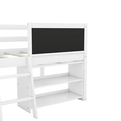 Bellemave® Twin Size Low Loft Bed with Decorative Guardrail Chalkboard