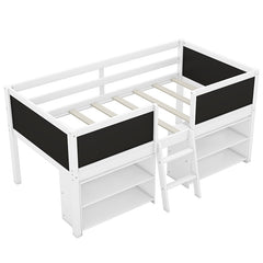 Bellemave® Twin Size Low Loft Bed with Decorative Guardrail Chalkboard