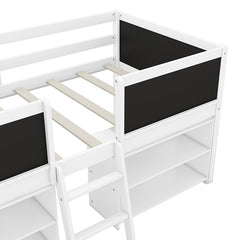 Bellemave® Twin Size Low Loft Bed with Decorative Guardrail Chalkboard